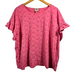 St. John's Bay Bright Pink Short Sleeve Tee with Ruffle Sleeves Plus Size 2x
